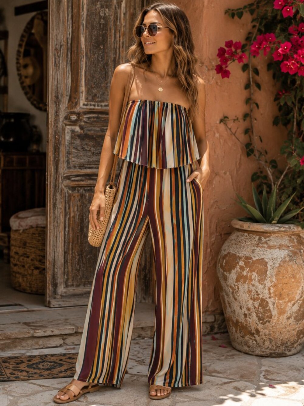 Fantastic Fawn Striped Ruffle Jumpsuit | Multicolor | Medium | Retro Boho